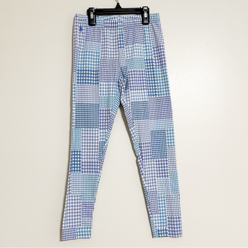 Polo Ralph Lauren Girls Patchwork Leggings Blue White Gingham Plaid Medium